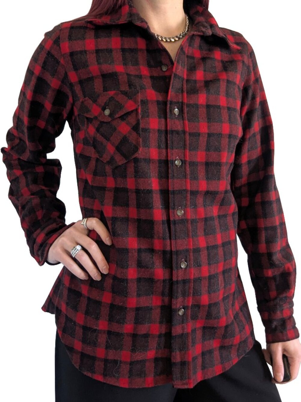 Pendleton Red and Black Flannel Button Up Shirt 100% Wool | M